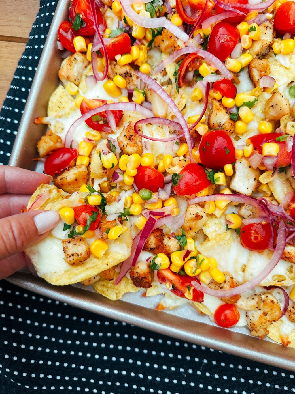 Chicken Nachos with Quick Corn Salsa