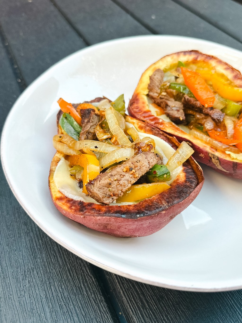 Philly Cheesesteak Stuffed Sweet Potatoes