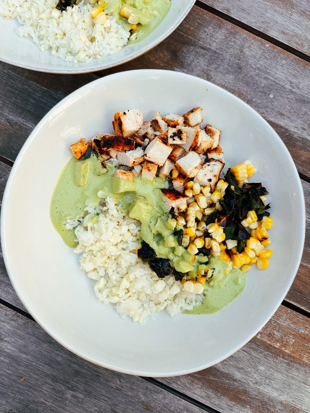 Grilled Poblano Corn Bowls w/ Cilantro Lime Sauce